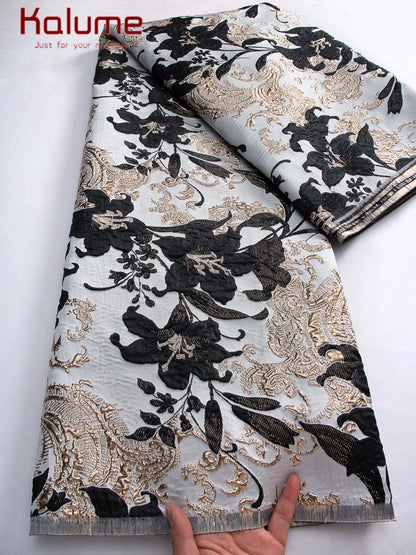 Kalume 2025 African Gilding Jacquard Lace Fabric High Quality Brocade Lace Fabric Ship From U.S. For Sewing Party Dress F4329