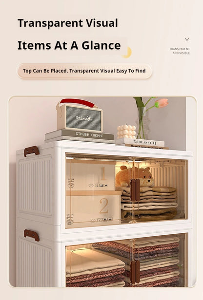 2025 Folding Living Room Cabinet Multifunction Closet Organizer With Wheel Stackable Sundries Large Capacity Storage Box Shelf - AMULET RING STORE