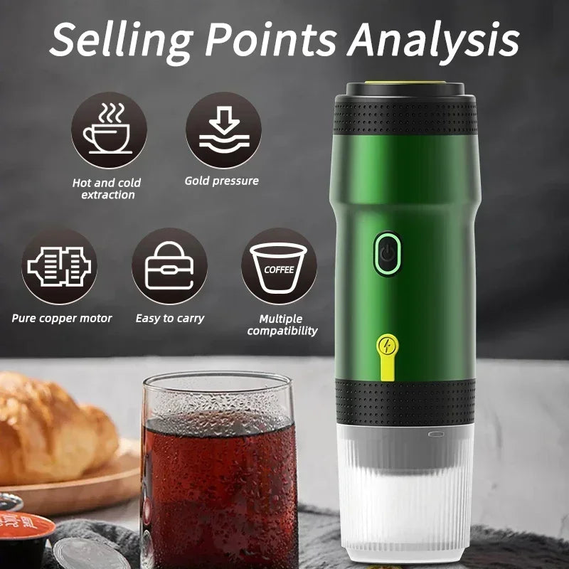 Electric Portable Coffee Machine Portable Italian Espresso Machine for Car & Home 3-in-1 Capsule Powder Travel Coffee Maker - AMULET RING STORE