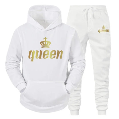 King And Queen Couple Outfit Hoodie and Jogger Pants High Quality Men Women Daily Casual Sport Jogging Suit King Queen Tracksuit - AMULET RING STORE
