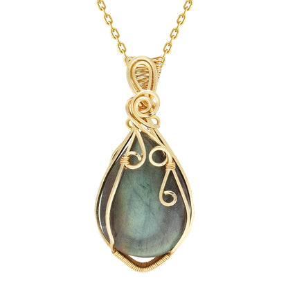 Labradorite Rainbow Moonstone Gemstone Pendant Copper Wire Wrapped Labradorite Jewelry Labradorite Necklace With Chain and Box