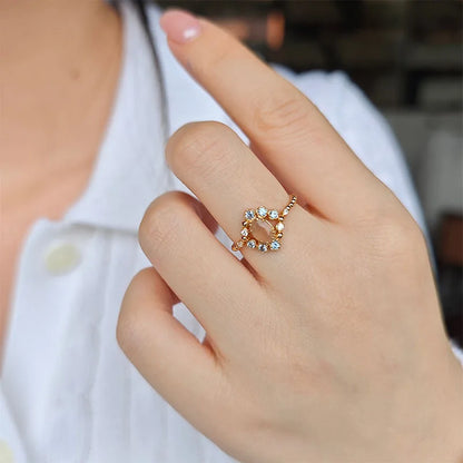 LAMOON Vintage Natural Orange Moonstone Ring For Women Exquisite Luxury Court Style 925 Sterling Silver Gold Plated Fine Jewelry