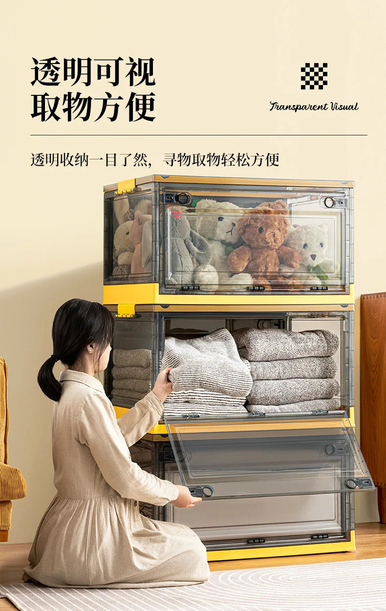 Transparent Storage Bin Foldable Storage Trunk Open Storage Box Home Wardrobe Clothes Organizer Large Capacity Sundries Box - AMULET RING STORE