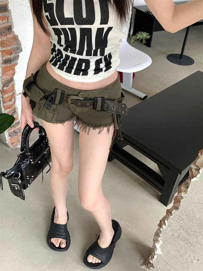 Summer Women Goblin Core Abi Y2k Streetwear Gyaru Cargo Denim Shorts Japanese Harajuku Jean Hot Pants Grunge Kpop Cyber Punk
