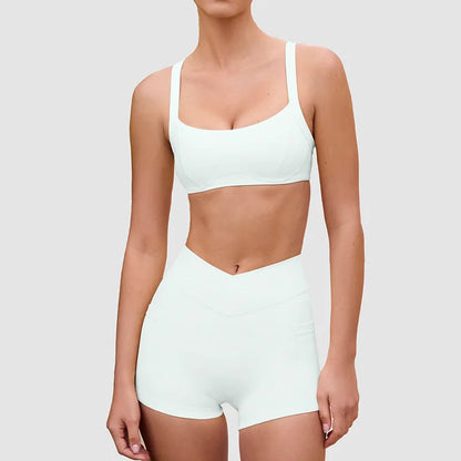 Women's Tracksuit Yoga Set 2 Pieces Sports Set Workout Gym Sportswear High Waist Leggings Fitness Shorts Bras Sports Suits