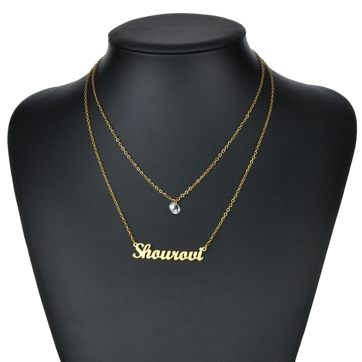 Atoztide Custom Name Necklace Double Layers Zircon Beads Stainless Steel Personalized Pendant Choker for Women Jewelry Gifts