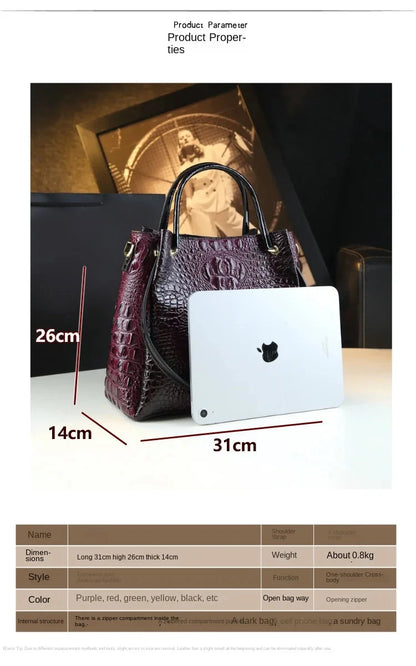 Genuine Leather Women Handbags New Tote Bag Fashion Crocodile Print Bucket Bag Retro Shoulder Messenger Bags Trend 2025