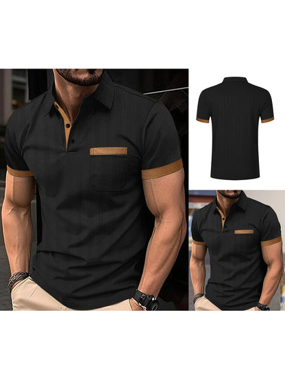 Men s Summer Lapel T-Shirt with Stylish Contrast Colors and Short Sleeves - Perfect for Beach Vacations and Streetwear Fashion
