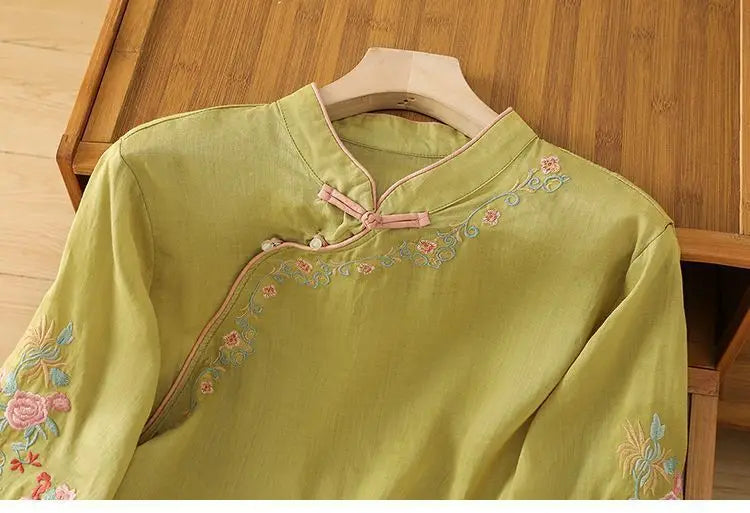 Casual Loose Blouse Shirt Women Clothes Summer Cotton Linen Ladies Tops Tee Blusas Vintage Embroidery Woman Shirt Camiseta Mujer