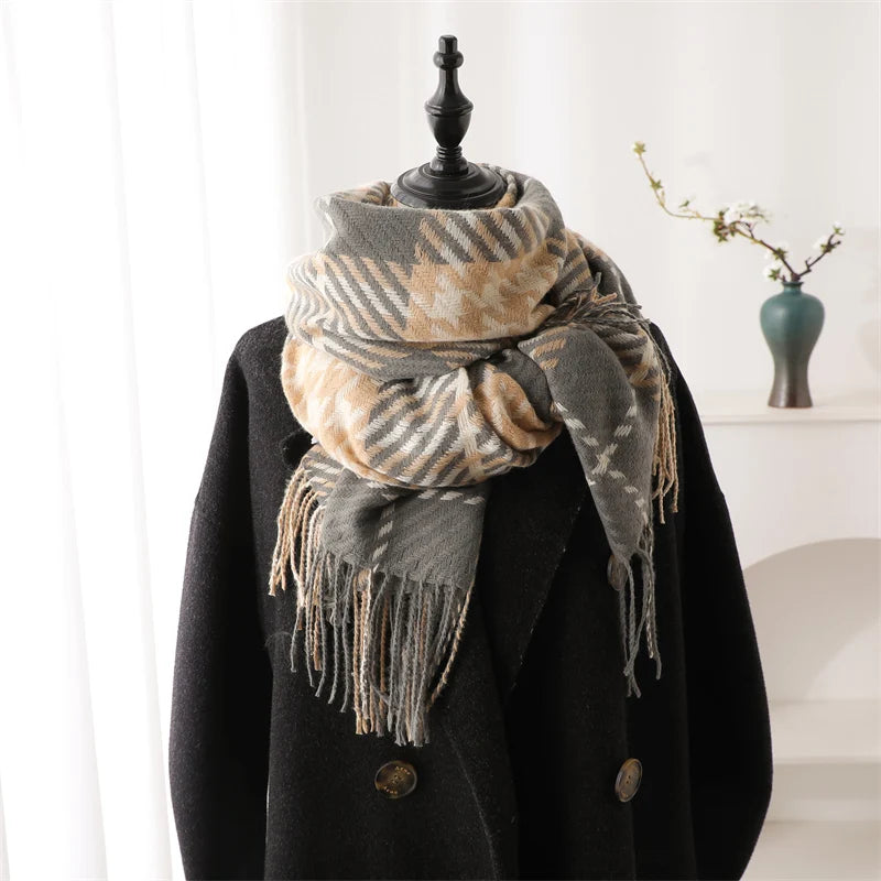 Warm Cashmere Blanket Women Travel Winter Scarf Fashion Plaid Pashmina Thick Shawl Wraps With Tassel Casual Bufanda Poncho New - AMULET RING STORE