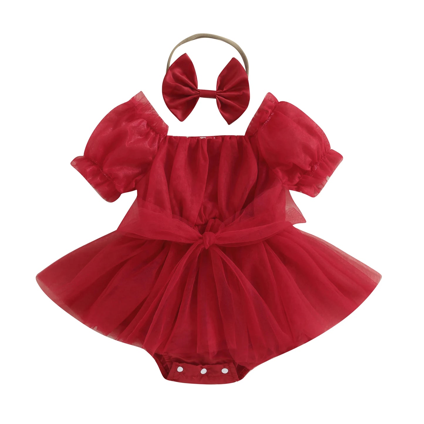 ma&baby 0-24M Christmas Newborn Infant Baby Girl Red Romper Tulle Bow Ruffle Jumpsuit Party Xmas Costumes Headband Outfits D05 - AMULET RING STORE