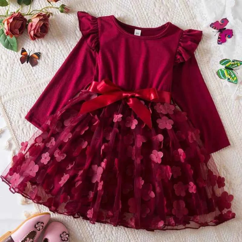 Hello Kitty Autumn Dress for Kid's Casual Clothes 3D Butterfly Cute Long Sleeve Baby Girls Princess Dress Party Dresses 2-6 Yrs