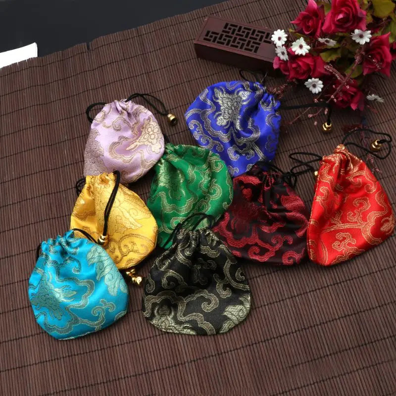 Silk Brocade Jewelry Drawstring Gift Bags Coin Purse Embroidered Candy Chocolate Bag for Wedding Party - AMULET RING STORE