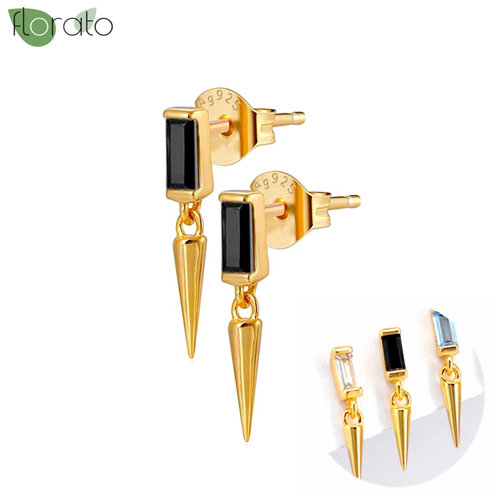 925 Sterling Silver Needle Fashion Round Pendant Small Earrings Luxury Gold Hoop Earrings for Women Premium Black Jewelry Gifts - AMULET RING STORE