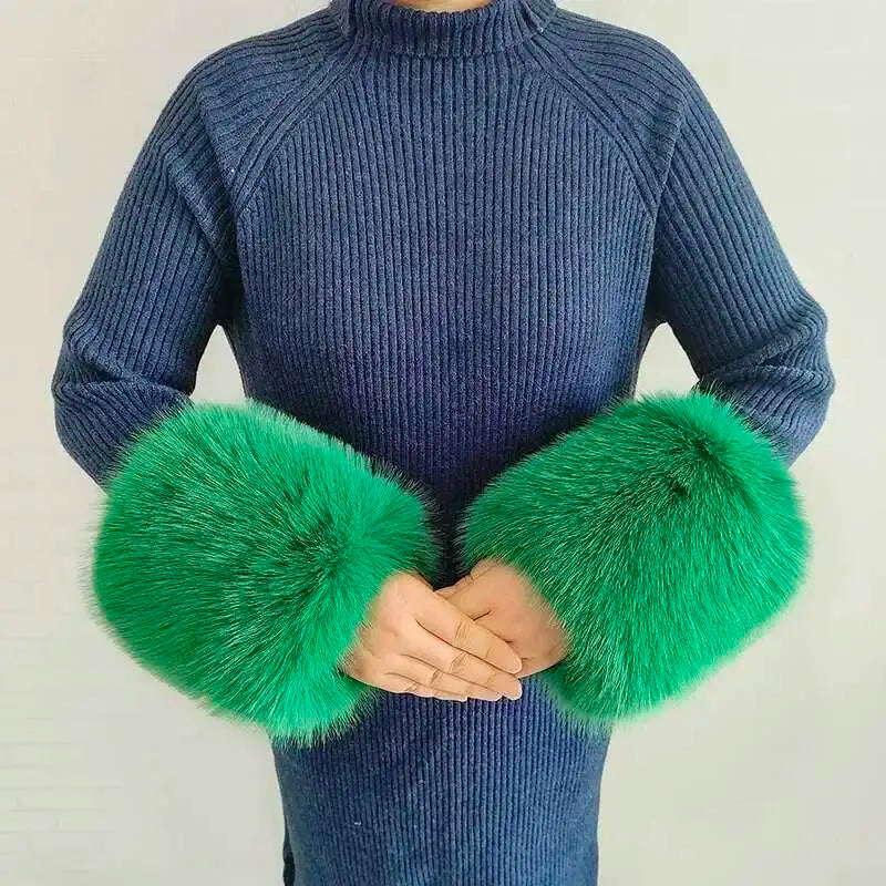 Large Winter Faux Fox Fur Scarf Women Jackets Warm Fluffy Shawl Fashion Artificial Fur Collar And Cuff Set Fluffy Scarves Female