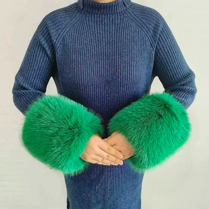 Large Winter Faux Fox Fur Scarf Women Jackets Warm Fluffy Shawl Fashion Artificial Fur Collar And Cuff Set Fluffy Scarves Female