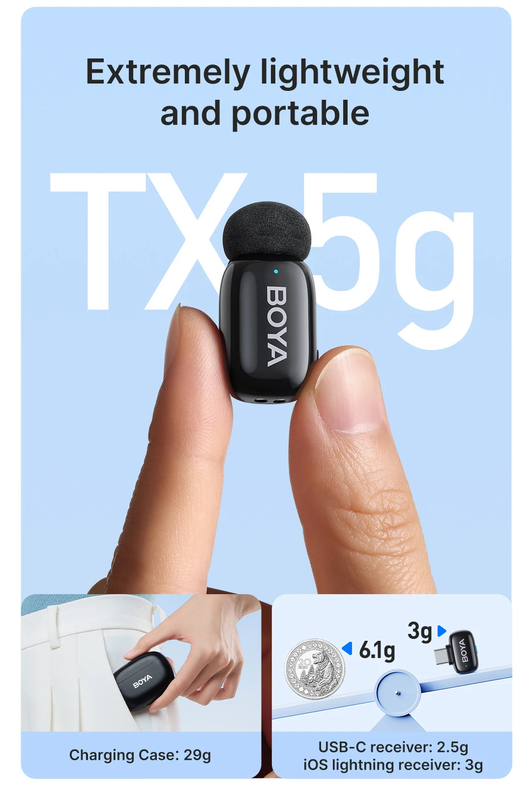 BOYA BOYA Mini Wireless Lavalier Microphone for iPhone 15/16 Android Phone USB-C Devices for Live Streaming Video Recording Vlog