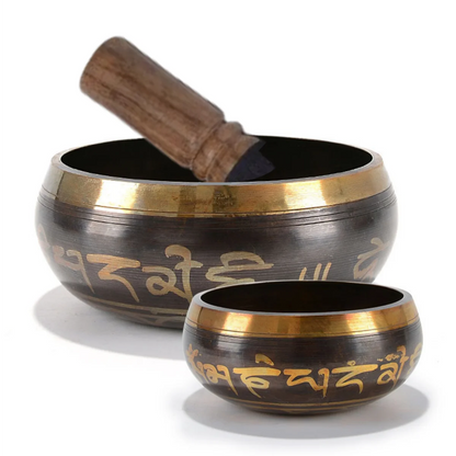 Tibetan Singing Bowl Set 8.5~20CM Size Optional Scripture Bowl Helpful for Meditation Yoga Relaxation Chakra Healing Prayer - AMULET RING STORE