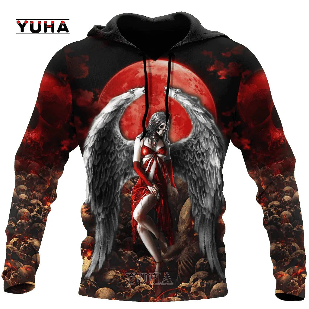 Dark Red Skull Tattoo 3D All Over Printed Men's Hoodie & Sweatshirt Spring and Autumn Unisex Hoodies Casual Sportswear - AMULET RING STORE