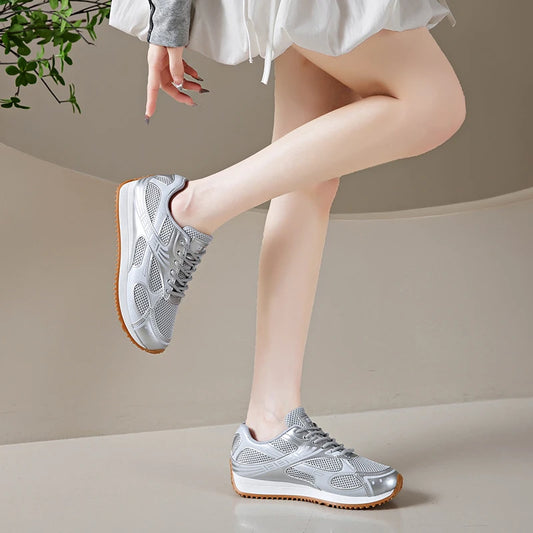 Women's Colorblock Casual Sneakers, Lace Up Soft Sole Platform Casual Shoes, Low-top Walking Comfy Shoes in holiday - AMULET RING STORE