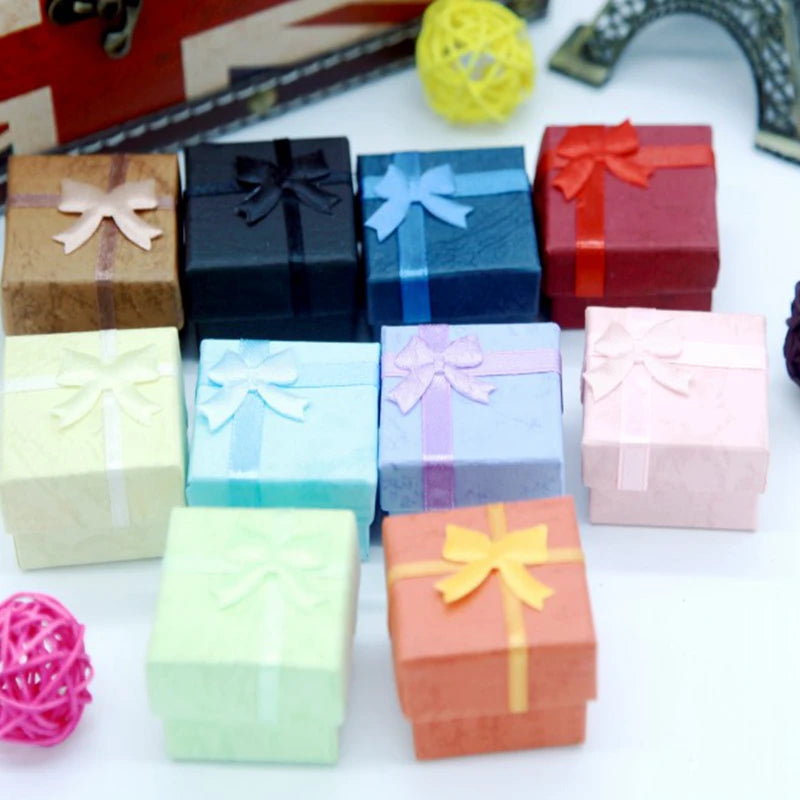 Fashion Ribbon Jewelry Box Multi Colors Ring Earrings Pendant 4x4x3cm Display Packaging Gift - AMULET RING STORE