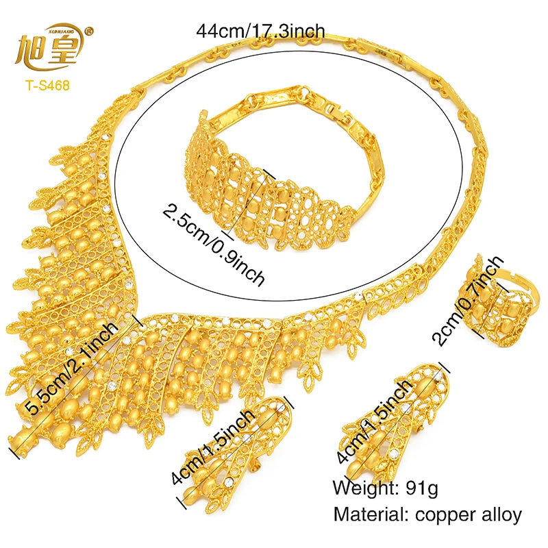 XUHUANG Luxury Dubai Crystal Gold Color Necklace Sets For Women Wedding African Jewelry Set Indian Jewellery Anniversary Gifts