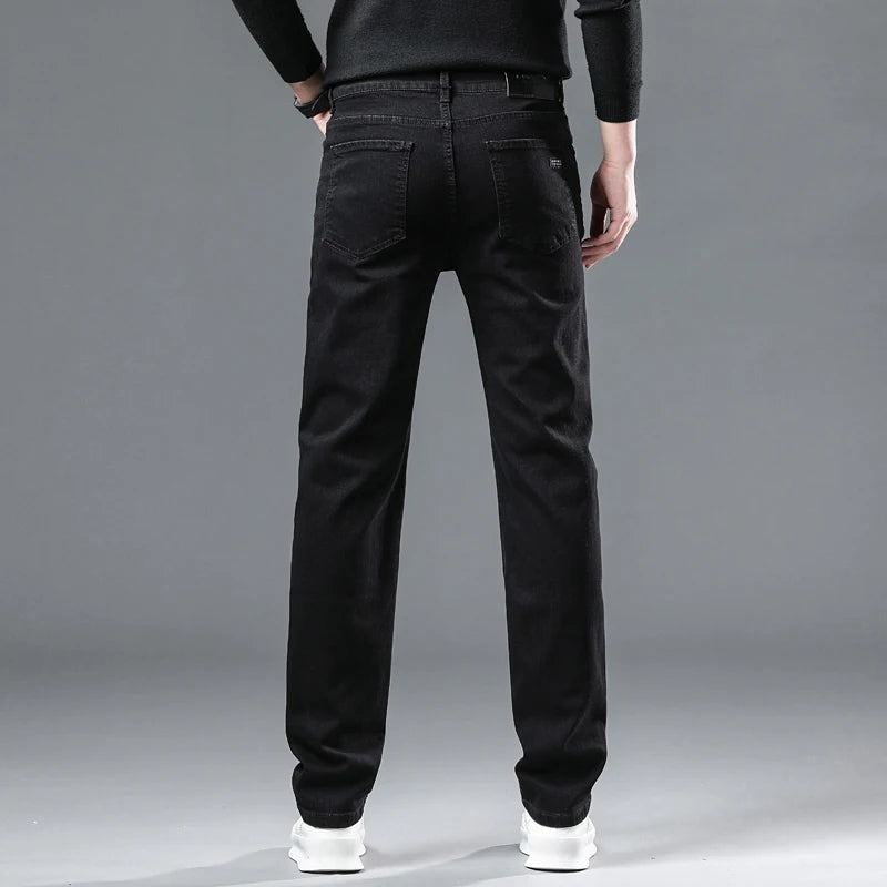 Men New Business Men's Jeans Casual Straight Stretch Fashion Classic Blue Black Work Denim Trousers Male Brand Clothing 28-40