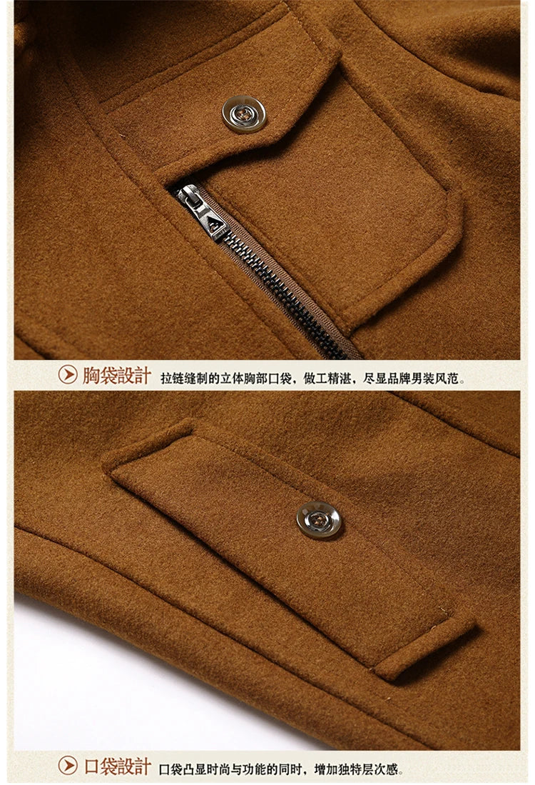 Men's Double Collar Wool Coat  Fashion Handsome Autumn Winter Business Style High Quality Middle-aged Men's Fashion Woolen Coat