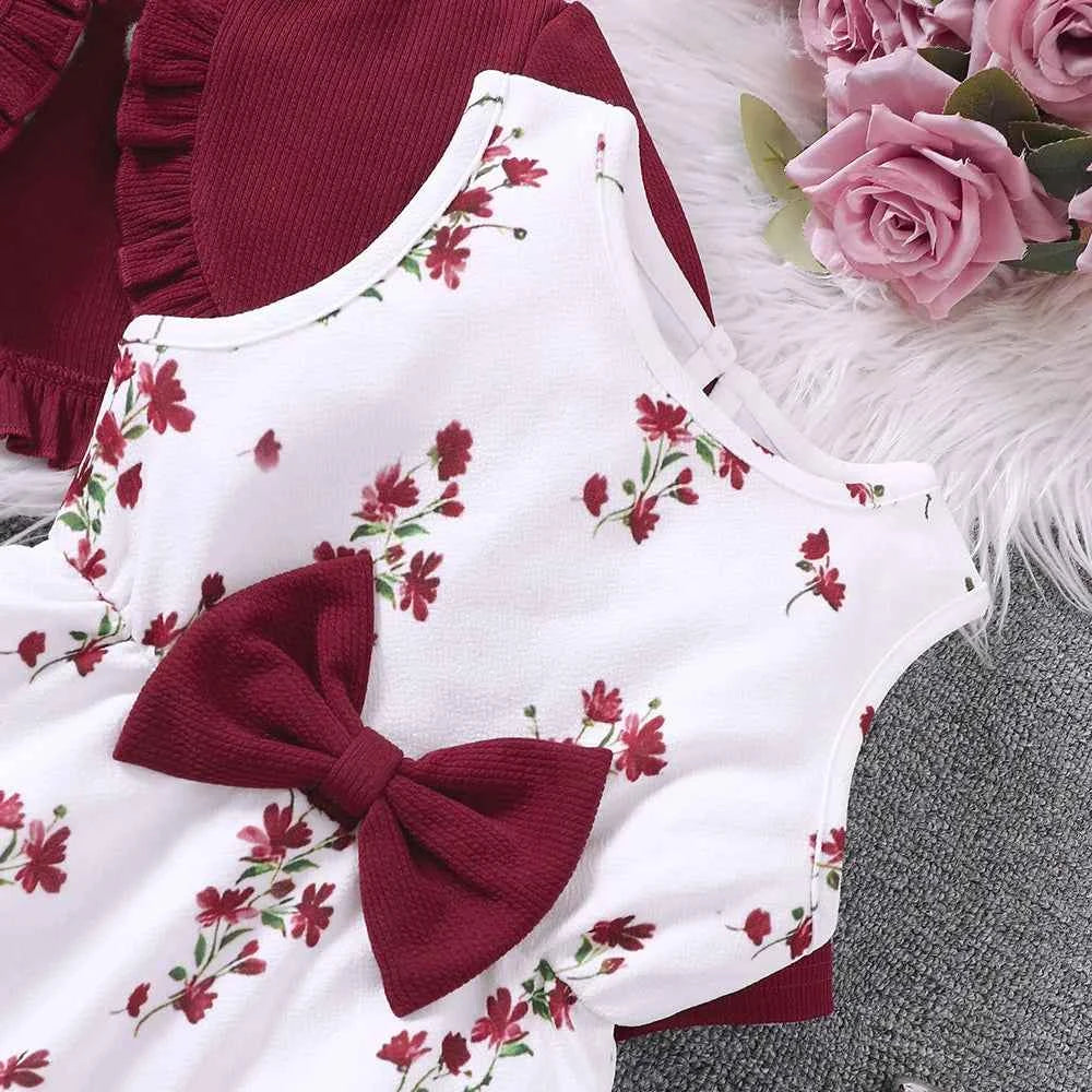 2 Pcs Kids Casual Dress Sets For Girls Clothes Autumn Winter 2024 New Child Long Sleeve Cardigan Coat Floral Print Tank Dress