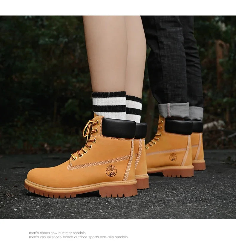 Boots Men High Top Boots High Quality Women Leather Shoes Fashion Outdoor Sneakers Men Lace Up Non-Slip Ankle Boots for Couple - AMULET RING STORE
