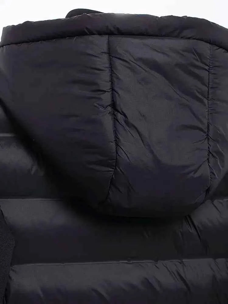 Hooded Patchwork Padded Jacket Coat with Pockets for Women, Long Sleeve, Front Zipper, Female Outerwear, Chic Tops, Fashion