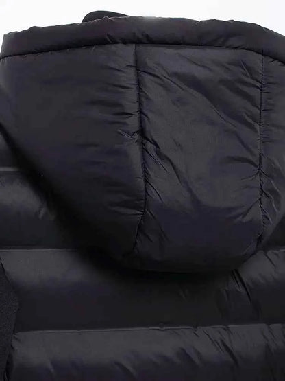 Hooded Patchwork Padded Jacket Coat with Pockets for Women, Long Sleeve, Front Zipper, Female Outerwear, Chic Tops, Fashion