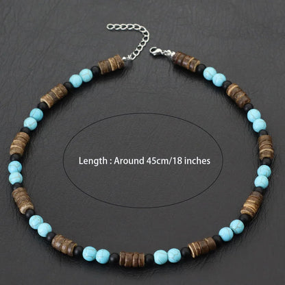 Natural Coconut Husk Wooden Necklace For Men 18 Inches Short Collar Volcanic Rock Tiger Eyes Stone Colar Jewelry Gift For Him