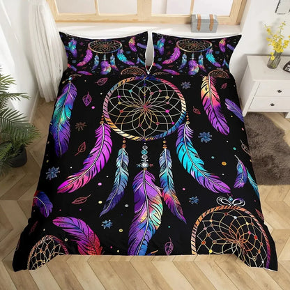 Dream Catcher Bedding Set Boho Mandala Duvet Cover Twin King,Exotic Tribal Feather Comforter Cover Starry Sky Galaxy Quilt Cover