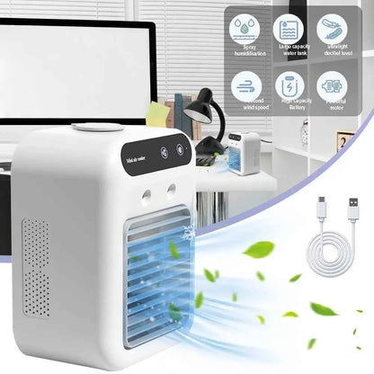 Mini Cold Airconditioner Fan 2-Speed 1800mHA Humidifier Mist Cooler USB Charging 500ml Water Tank Cooler for Home Office Dorm