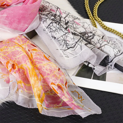 45*155cm Print Design Women Silk Scarf Shawl Elegant Headscarf Convinient Bandage Hijabs Chiffon Muslim Wrap Scarves - AMULET RING STORE