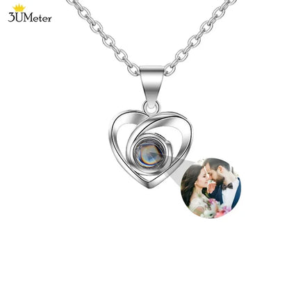 Custom Photo Necklace Personalized Picture Projection Necklace Rose Flower Projective Pendant Necklace Memorial Gifts For Women
