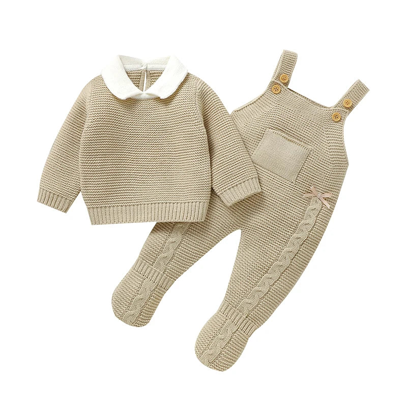 Autumn Baby Clothes Sets Knit Infant Boy Girl Sweater Long Sleeve+Romper Sleeveless Newborn Kid Pullover+Jumpsuit Foot Wrap 0-9M - AMULET RING STORE