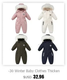 -30 Winter Baby Clothes Thicken Warm Jumpsuits Snowsuits Girl Boy Hooded Jacket Waterproof Rompers Ski Suits Kids Coat Outerwear - AMULET RING STORE