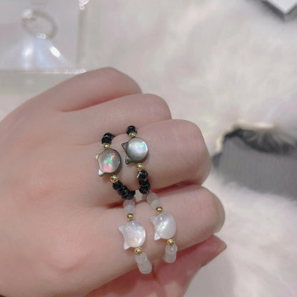 Natural Moonstone Obsidian Rings Beads Minimalist Fidget Ring Handmade Cute Black White Cat Ring Women Party Accessories Jewelry