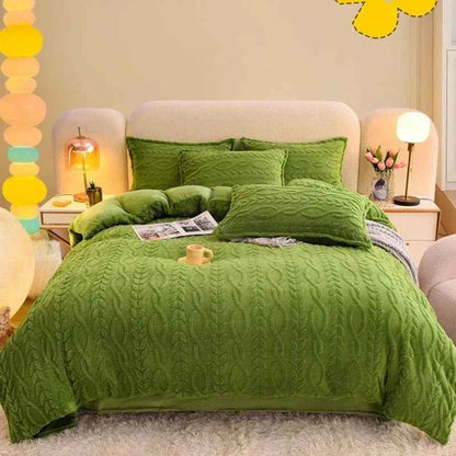 Home Textiles Velvet Flannel Bedding Set Plush Solid Color Duvet Cover Fluffy Reversible Plush Bedding Set Warm for Winter King