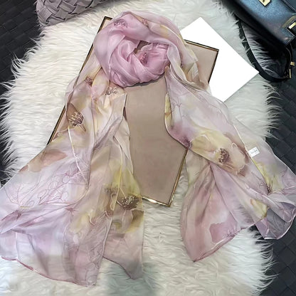 BYSIFA|New Black Pink Peony 100% Silk Shawl Scarf Women Chiffon Long Silk Scarves Cape Summer Foulard Winter Brand Scarves Wraps