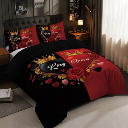 3pcs Love couple pattern printed bedding set, 1*quilt cover+2*pillowcase, suitable for couples and adults bedrooms - AMULET RING STORE