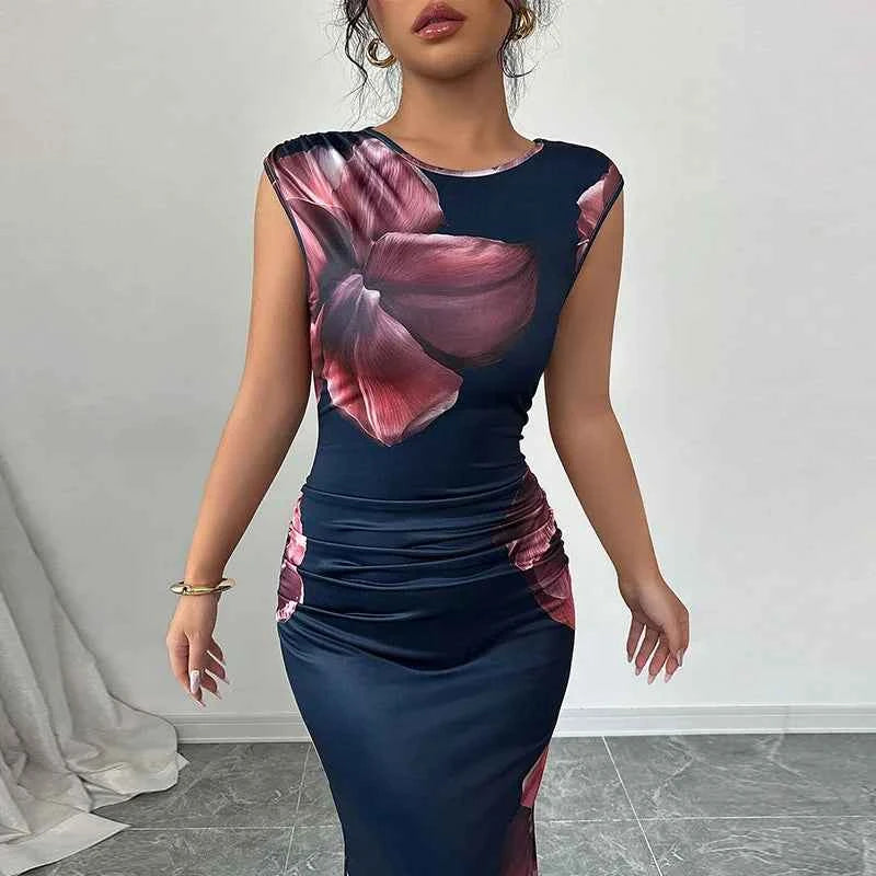 Sexy Bodycon Maxi Dresses For Women 2025 Summer Fashion Sleeveless O-neck Slim Long Party Dress Elegant Vestidos