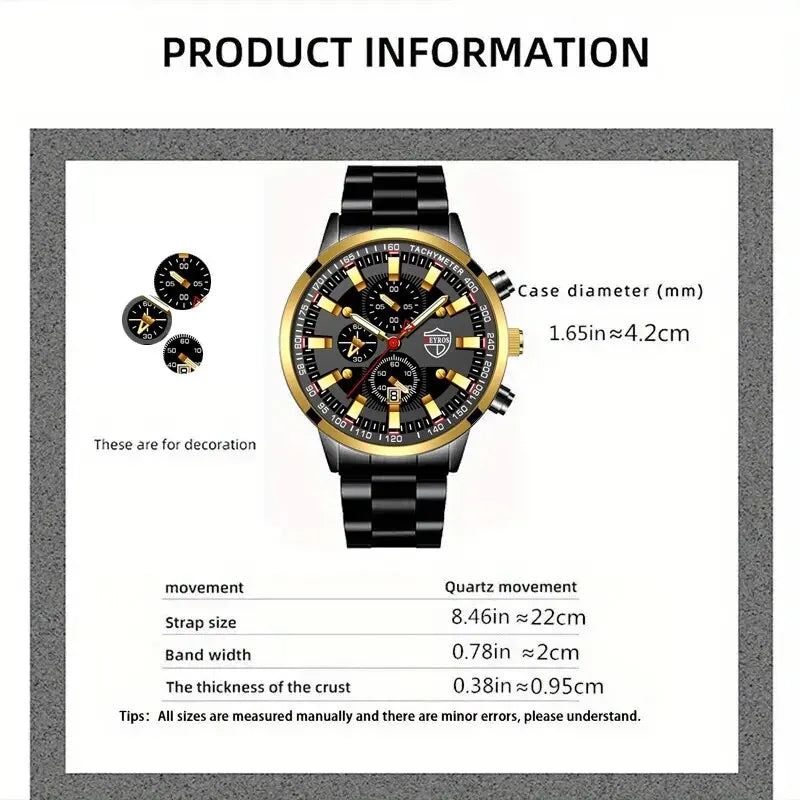 Luxury Men's Casual Fashion Business Gold Needle Digital Steel Band Quartz Watch Calendar Designed For Successful Men Classic - AMULET RING STORE