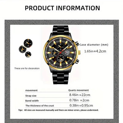 Luxury Men's Casual Fashion Business Gold Needle Digital Steel Band Quartz Watch Calendar Designed For Successful Men Classic - AMULET RING STORE