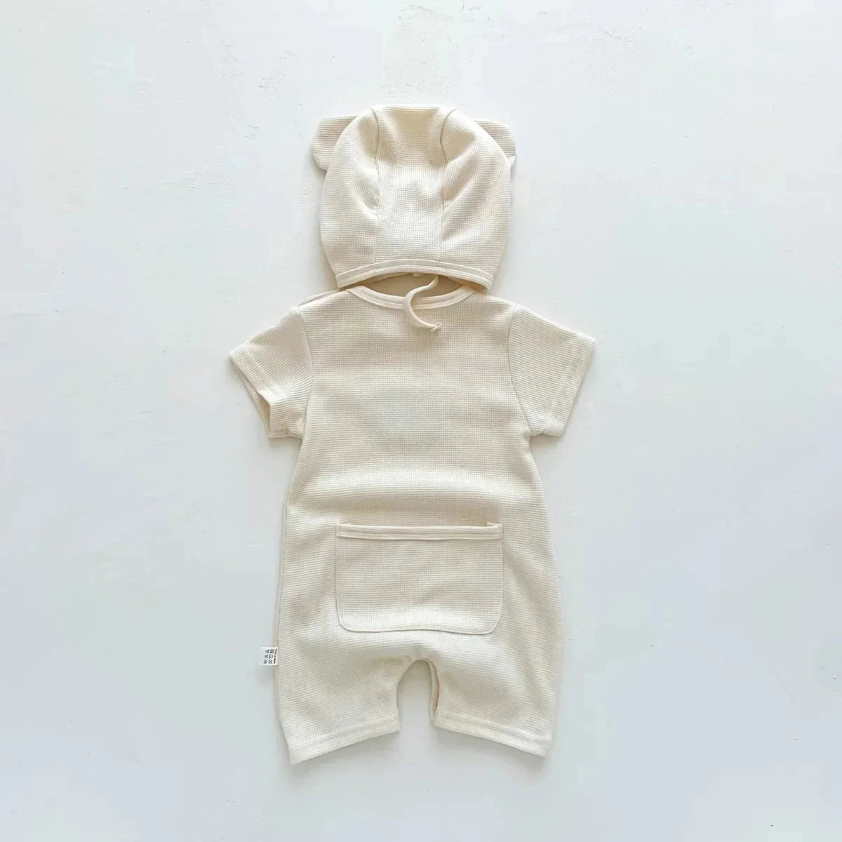 Cotton Romper Gift Hat with Ear New In Summer Kids Baby Girls Boys Short Sleeve Waffle Patch Bear Infant Newborn Jumpsuits - AMULET RING STORE