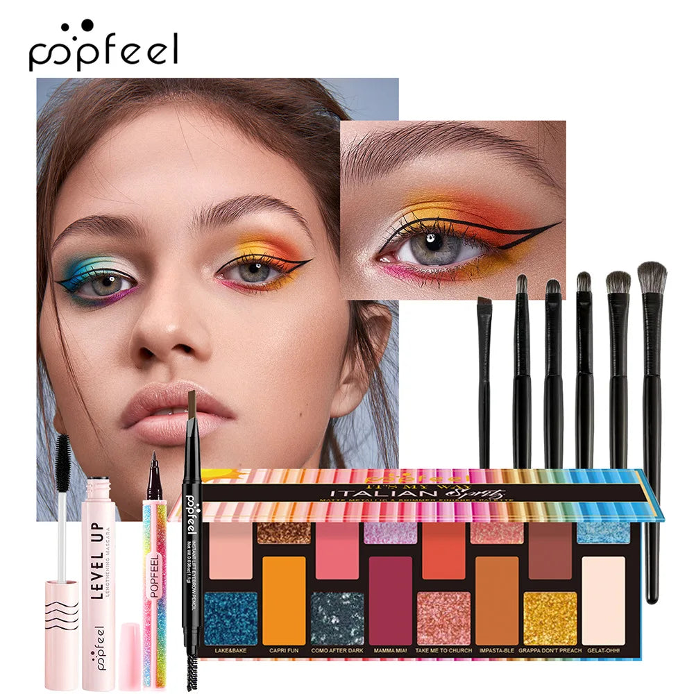 POPFEEL All-in-One Makeup Kit Gift Set with Eyeshadow Palette Foundation Lip Gloss Blush Brushes Eyeliner and More Beauty Gifts - AMULET RING STORE