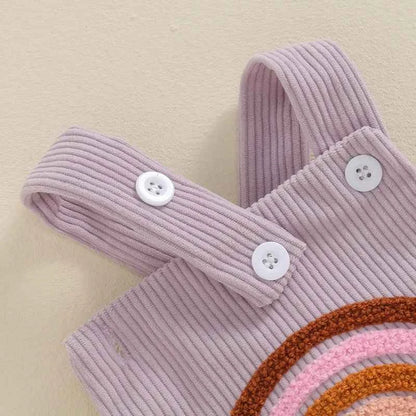 Infant Baby Girl Boy Overalls Rompers Summer Rainbow/Strawberry Embroidery Sleeveless Square Neck Suspender Ribbed Romper - AMULET RING STORE