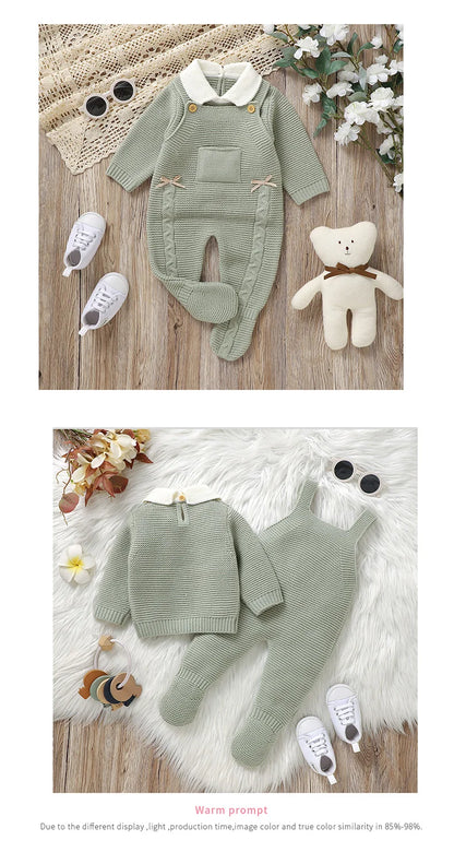 Autumn Baby Clothes Sets Knit Infant Boy Girl Sweater Long Sleeve+Romper Sleeveless Newborn Kid Pullover+Jumpsuit Foot Wrap 0-9M - AMULET RING STORE